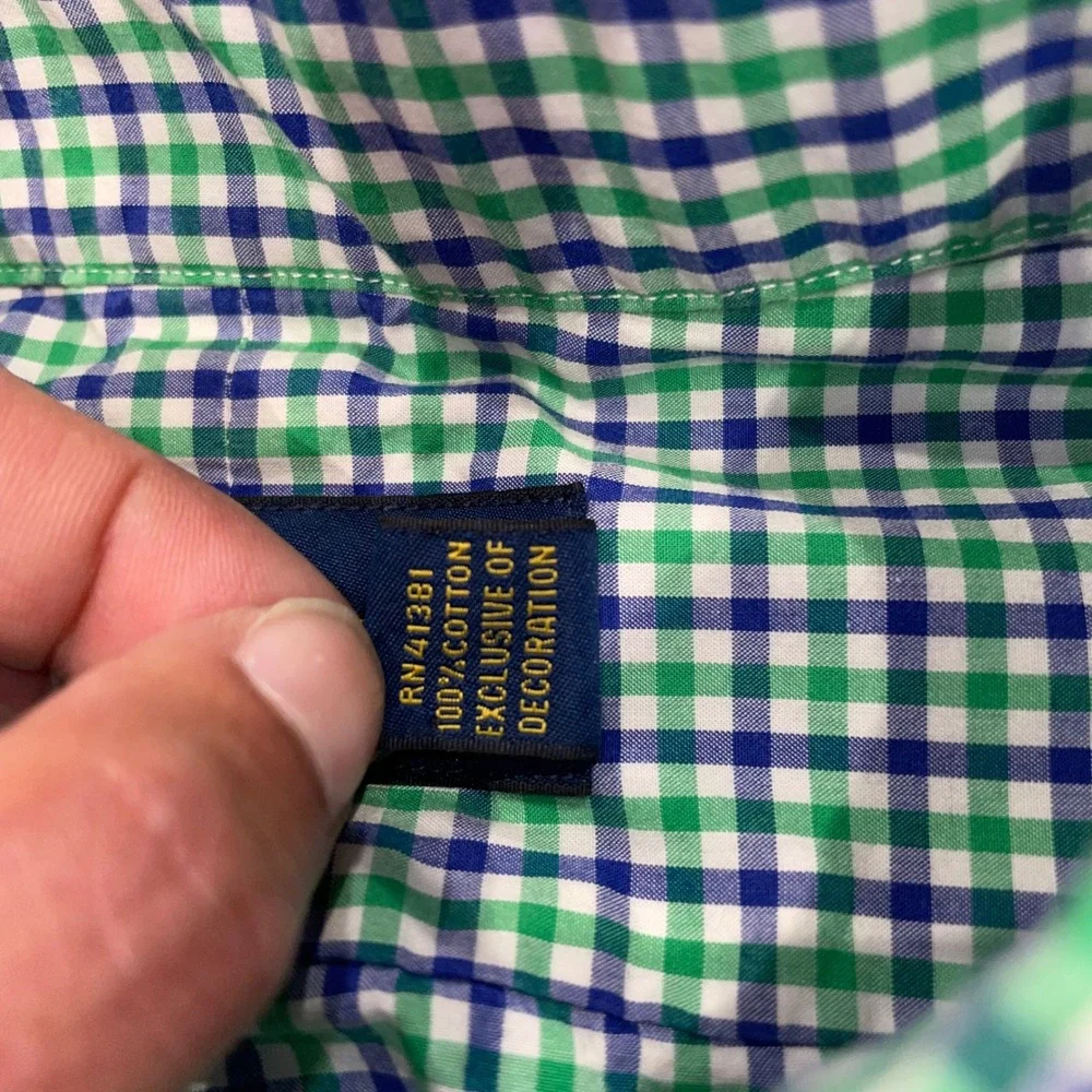 Polo Ralph Lauren Mens Gingham Button Down Shirt Green Navy Blue Small RN41381